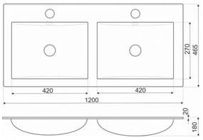 V956 - Lavoar cu design plat 18x120x46 cm