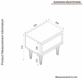 Noptieră RAVENNA 47,2x50 cm albă/neagră/aurie