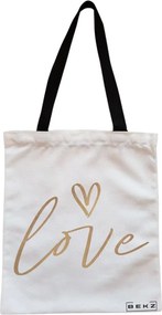 Sacosa de Panza pentru Cumparaturi, Geanta Tote, model Love 2, Cu fermoar, 38x34.5 cm, Alba, BEKZ®