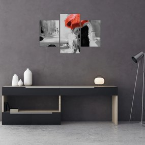 Tablou - Cuplu în dragoste sub o umbrelă, roșu (90x60 cm)