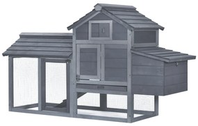 PawHut Coteț prefabricat din lemn pentru 2 găini cu gard pentru grădină 150.5 x 54 x 87cm, gri închis | Aosom Romania