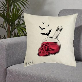 Perna Decorativa Halloween Craniu-Sticla cu Lilieci, 40x40 cm, Ecru, Husa Detasabila, Perna Inclusa, BEKZ®