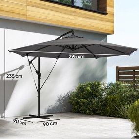 Outsunny Umbrelă Excentrică Ø300 cm cu Bază Încrucișată Manivelă Husă de Protecție și Sfori Anti-vânt UPF30+ Gri închis | Aosom Romania