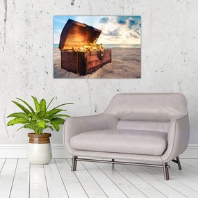 Tablou pe sticlă - Comoară pe plajă (70x50 cm)