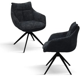 PAZZO DESIGN Set de 2 scaune Gastone negru cu tapițerie din material textil și picioare metalice | Aosom Romania