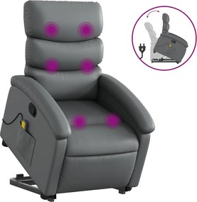 vidaXL Fotoliu rabatabil cu ridicare, gri, piele ecologică