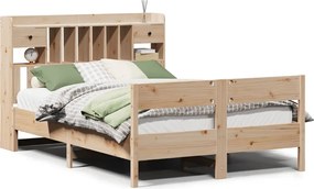 vidaXL Pat cu bibliotecă fără saltea, 135x190 cm, lemn masiv de pin