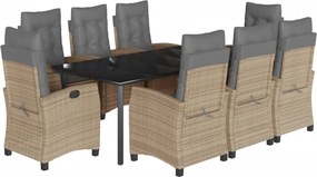 vidaXL Set de masă pentru grădină, 9 piese, cu perne, bej, poliratan