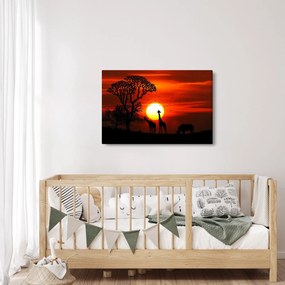 Tablou - Siluete animalelor la apus de soare (90x60 cm)