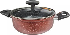 Cratita cu capac din sticla Rosberg R51318G22, 22x8,5 cm, 2.8 L, Finisaj marmura, Inductie, Bordeaux melange