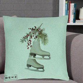 Perna Decorativa Patine cu Ramuri de Brad si Afine, 40x40 cm, Verde Menta, Husa Detasabila, Perna Inclusa, BEKZ®
