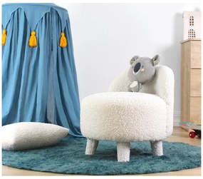 Fotoliu pentru copii alb cu tapițerie din stofă bouclé Moouv – Artie