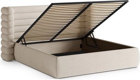Pat matrimonial bej tapițat cu spațiu de depozitare cu somieră 160x200 cm Mount – Micadoni