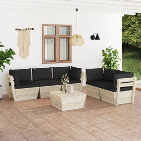 3063523 vidaXL Set mobilier grădină din paleți, 6 piese, cu perne, lemn molid