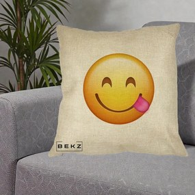 Perna Decorativa Emoji Limba Scoasa, 40x40 cm, Crem, Husa Detasabila, Perna Inclusa, BEKZ®