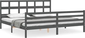 vidaXL Cadru pat cu tăblie 200x200 cm, gri, lemn masiv
