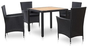 vidaXL Set mobilier de exterior cu perne, 5 piese, negru, poliratan