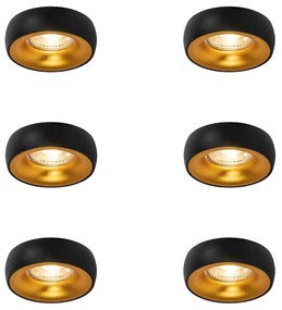 Set de 6 spoturi încastrate de design negre cu interior auriu - Mooning
