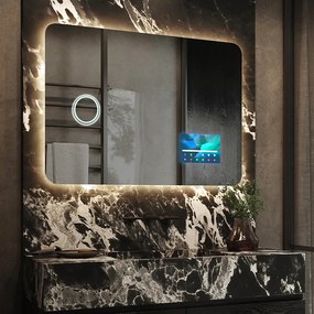 Oglinda cu LED baie mari de perete L142 oglinda cu leduri machiaj cu Oglindă cosmetică, Stația meteo WI-Fi