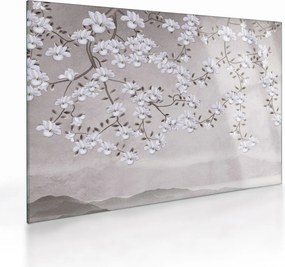 Tablou pe sticlă - Flori într-un peisaj gri (70x50 cm)