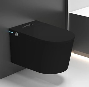 Smart WC 302 – Vas de Toaletă Inteligent cu Bideu, Sterilizare UV, Deschidere/Închidere automată, Senzor picior, Control inteligent al Temperaturii, Uscare aer cald, Iluminare de noapte, Afișaj LED, Telecomandă, Ceramică, Negru