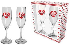 Set 2 pahare sampanie 220ml, Mrs&Mr Love, Bg-Tech