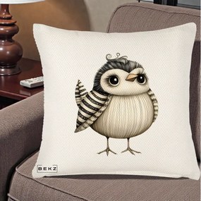 Perna Decorativa Pui Elegant Alb-Negru, 40x40 cm, Crem Reliefat, Husa Detasabila, Perna Inclusa, BEKZ®