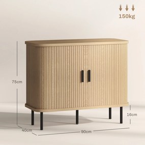 HOMCOM Bufet mobilier de depozitare cu uși culisante cu lamelă, dulap de bucătărie cu picioare din oțel, ton stejar | Aosom Romania