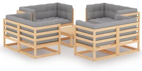 3076339 vidaXL Set mobilier de grădină cu perne, 9 piese, lemn masiv de pin