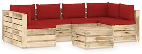 Set mobilier de gradina cu perne, 7 piese, lemn verde tratat rosu si maro, 7