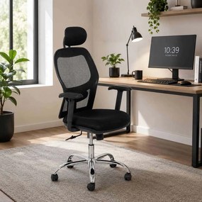 Scaun ergonomic OFF 989 negru, brațe reglabile și suport lombar