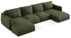 Colțar verde extensibil cu tapițerie din chenille (în formă de "U") Leila – Makamii