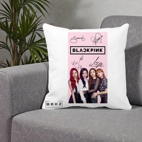 Perna Personalizata K-pop BLACKPINK Semnaturi si Foto, 40x40 cm, Alba Mata, Husa Detasabila, Perna Inclusa, BEKZ®