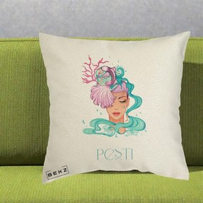 Perna Personalizata Zodiac Pesti Cowgirl, 40x40 cm, Ecru, Husa Detasabila, Perna Inclusa, BEKZ®