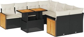 vidaXL Set mobilier grădină perne 9 piese negru poliratan/lemn acacia