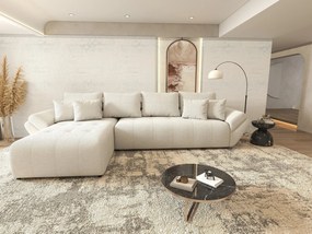 Colțar extensibil dumonde cu ladă de depozitare si sezut confortabil din spuma high-density, Berlin XL Euphoria Ivory 350x185 cm