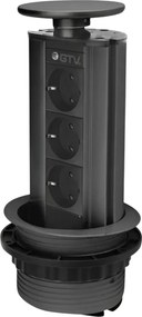 Priză încorporabilă în blat GTV, 3 prize Schuko, negru, D:100 mm Aluminiu, Negru, D:100 mm