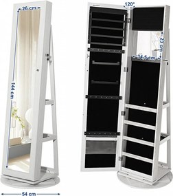 Dulap bijuterii cu oglinda, PAL, alb