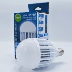 Bec LED cu functie anti-insecte Optonica, 10W(80W), E27, 800 lm, lumina neutra (4500K), opal, clasa energetica G