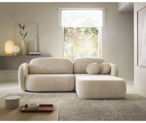 Canapea colțar extensibilă OLBIA, tip L, cu spațiu de depozitare, pe partea dreaptă, bej