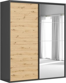Dressing FLEX, gri grafit/stejar artisan, PAL, cu 2 usi, 200x66x240 cm