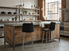 Scaun de bar POZZA VELVET cu picioare argintii, negru