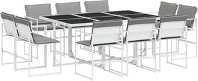 vidaXL Set mobilier de grădină, 11 piese, cu perne, alb, textilenă