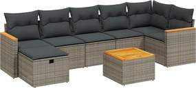 vidaXL Set canapele de grădină cu perne, 8 piese, gri, poliratan