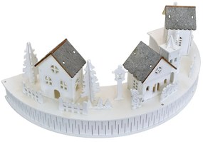 Decorație luminoasă din lemn cu LED-uri, sat cubiserică, 40 x 14 x 20 cm, semicirculară