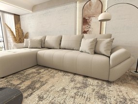 Colțar extensibil dumonde cu ladă de depozitare si sezut confortabil din spuma high-density, Berlin XL Enjoy Beige 350x185 cm