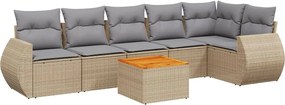 vidaXL Set canapele de grădină, 7 piese, cu perne, bej, poliratan