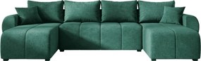 Coltar extensibil reversibil in forma de U SEVIO 311x145 cm, verde sticla + 2 perne GRATUIT