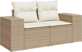 vidaXL Canapea de grădină cu perne, 2 locuri, bej, poliratan
