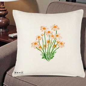 Perna Decorativa Margarete Camp, 40x40 cm, Crem Reliefat, Husa Detasabila, Perna Inclusa, BEKZ®